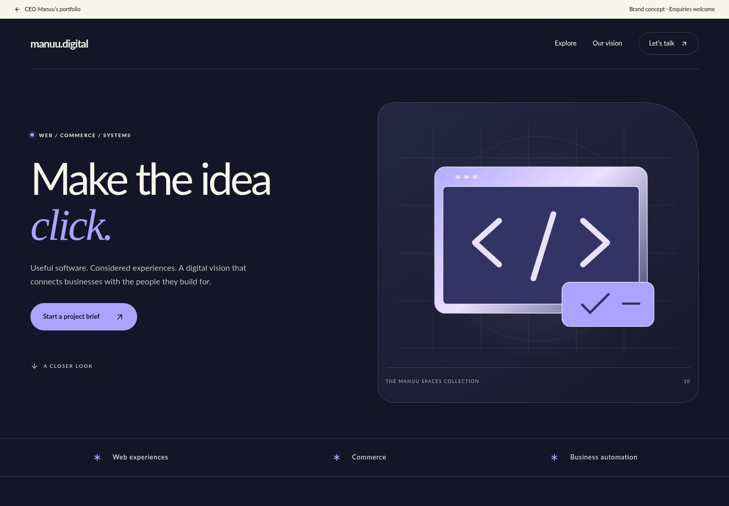 Manuu Spaces · Digital website homepage preview