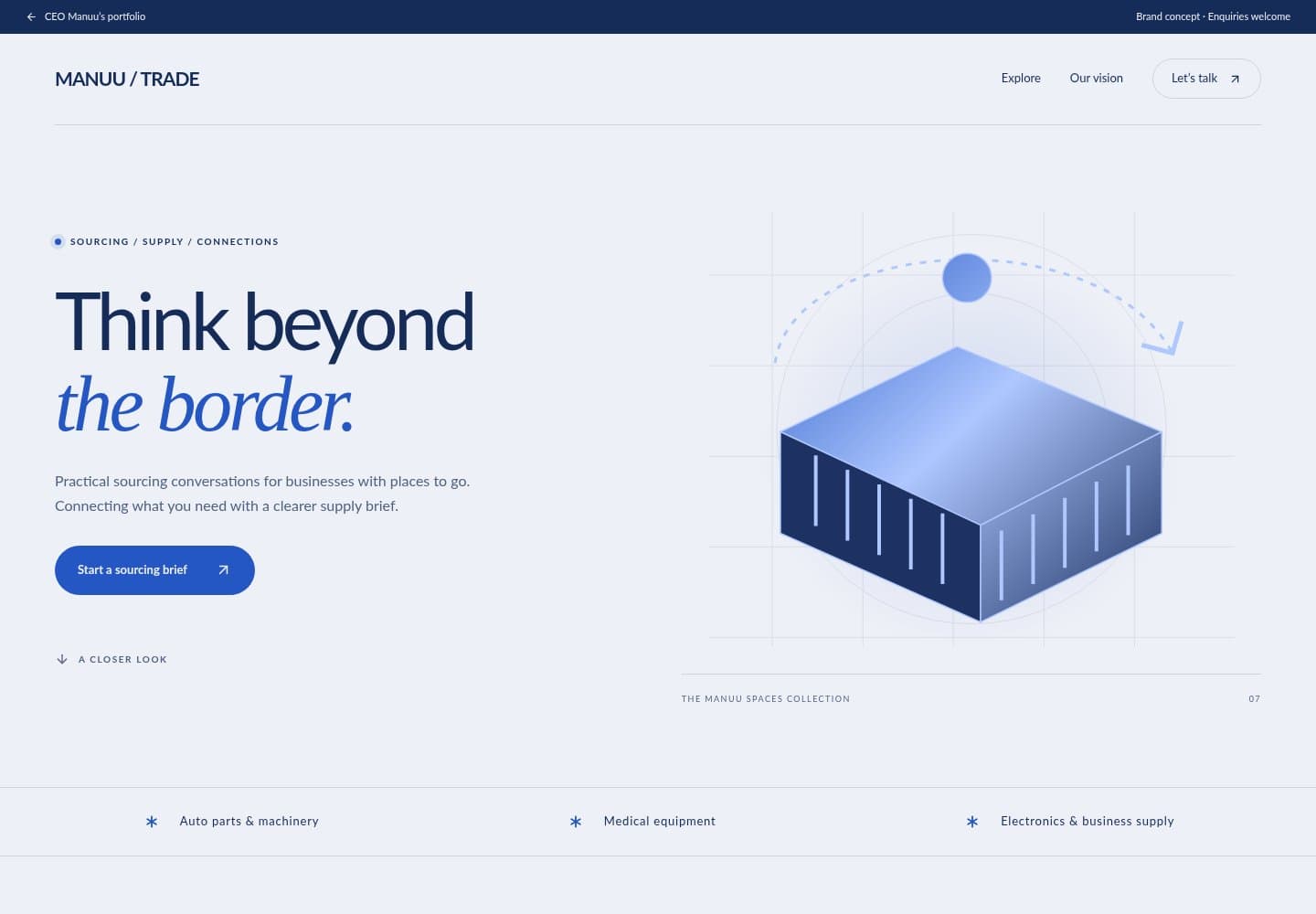 Manuu Spaces · Trade website homepage preview